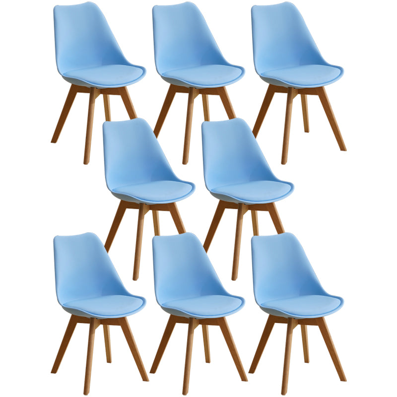 Scandinavian Home Side Chair Indoor Solid Back Plastic Dining Room Chair with Wood Legs Blue Set of 8 Clearhalo ' kitchen&dining_furn' 'Dining Chairs' 'Dining Tables & Seating' 'dining_chair' 'Furniture' 'furniture_dining_chair' 'Kitchen & Dining Furniture' 'kitchen' 3573896