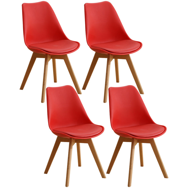 Scandinavian Home Side Chair Indoor Solid Back Plastic Dining Room Chair with Wood Legs Red Set of 4 Clearhalo ' kitchen&dining_furn' 'Dining Chairs' 'Dining Tables & Seating' 'dining_chair' 'Furniture' 'furniture_dining_chair' 'Kitchen & Dining Furniture' 'kitchen' 3573900