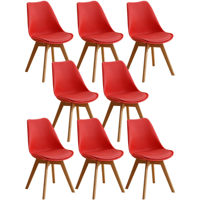 Scandinavian Home Side Chair Indoor Solid Back Plastic Dining Room Chair with Wood Legs Red Set of 8 Clearhalo ' kitchen&dining_furn' 'Dining Chairs' 'Dining Tables & Seating' 'dining_chair' 'Furniture' 'furniture_dining_chair' 'Kitchen & Dining Furniture' 'kitchen' 3573901