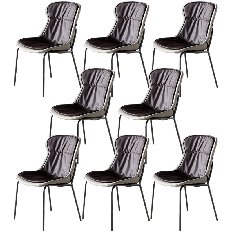 Leather Side Dining Chairs Modern Upholstered Wingback Side Chair with Metal Legs Dark Brown 8 Piece Set Clearhalo ' kitchen&dining_furn' 'Dining Chairs' 'Dining Tables & Seating' 'dining_chair' 'furn' 'furn_dining_chair' 'Furniture' 'furniture_dining_chair' 'Kitchen & Dining Furniture' 'kitchen' 3574071