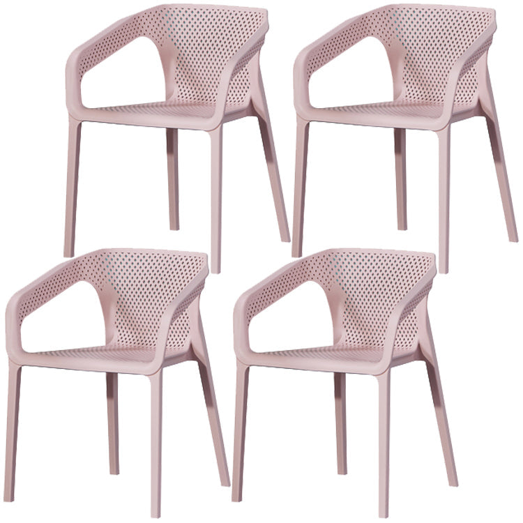 Contemporary Style Dining Room Plastic Arm Chair Multicolor Stacking Dining Chair Pink 4 Piece Set Clearhalo ' kitchen&dining_furn' 'Dining Chairs' 'Dining Tables & Seating' 'dining_chair' 'furn' 'furn_dining_chair' 'Furniture' 'furniture_dining_chair' 'Kitchen & Dining Furniture' 'kitchen' 3574093