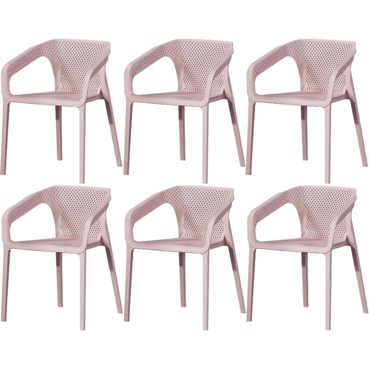 Contemporary Style Dining Room Plastic Arm Chair Multicolor Stacking Dining Chair Pink 6 Piece Set Clearhalo ' kitchen&dining_furn' 'Dining Chairs' 'Dining Tables & Seating' 'dining_chair' 'furn' 'furn_dining_chair' 'Furniture' 'furniture_dining_chair' 'Kitchen & Dining Furniture' 'kitchen' 3574095