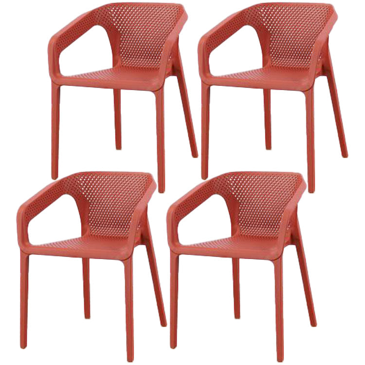 Contemporary Style Dining Room Plastic Arm Chair Multicolor Stacking Dining Chair Burgundy 4 Piece Set Clearhalo ' kitchen&dining_furn' 'Dining Chairs' 'Dining Tables & Seating' 'dining_chair' 'furn' 'furn_dining_chair' 'Furniture' 'furniture_dining_chair' 'Kitchen & Dining Furniture' 'kitchen' 3574132