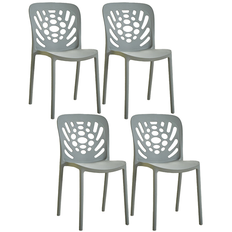 Glam Style Plastic Stackable Side Chair Matte Finish Dining Chair for Home Use Light Gray Open 4 Piece Set Clearhalo ' kitchen&dining_furn' 'Dining Chairs' 'Dining Tables & Seating' 'dining_chair' 'furn' 'furn_dining_chair' 'Furniture' 'furniture_dining_chair' 'Kitchen & Dining Furniture' 'kitchen' 3574148