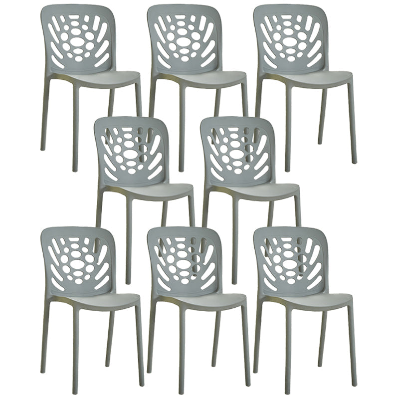 Glam Style Plastic Stackable Side Chair Matte Finish Dining Chair for Home Use Light Gray Open 8 Piece Set Clearhalo ' kitchen&dining_furn' 'Dining Chairs' 'Dining Tables & Seating' 'dining_chair' 'furn' 'furn_dining_chair' 'Furniture' 'furniture_dining_chair' 'Kitchen & Dining Furniture' 'kitchen' 3574149