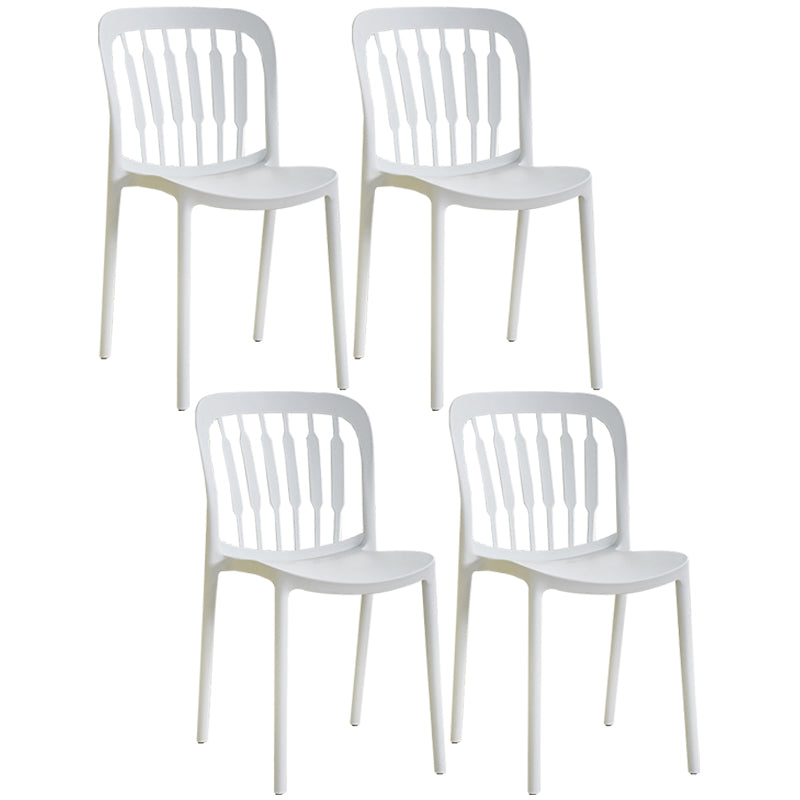 Glam Style Plastic Stackable Side Chair Matte Finish Dining Chair for Home Use White Slat Back 4 Piece Set Clearhalo ' kitchen&dining_furn' 'Dining Chairs' 'Dining Tables & Seating' 'dining_chair' 'furn' 'furn_dining_chair' 'Furniture' 'furniture_dining_chair' 'Kitchen & Dining Furniture' 'kitchen' 3574154