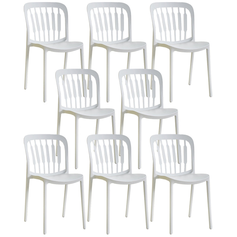 Glam Style Plastic Stackable Side Chair Matte Finish Dining Chair for Home Use White Slat Back 8 Piece Set Clearhalo ' kitchen&dining_furn' 'Dining Chairs' 'Dining Tables & Seating' 'dining_chair' 'furn' 'furn_dining_chair' 'Furniture' 'furniture_dining_chair' 'Kitchen & Dining Furniture' 'kitchen' 3574155