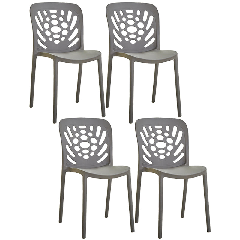 Glam Style Plastic Stackable Side Chair Matte Finish Dining Chair for Home Use Grey Open 4 Piece Set Clearhalo ' kitchen&dining_furn' 'Dining Chairs' 'Dining Tables & Seating' 'dining_chair' 'furn' 'furn_dining_chair' 'Furniture' 'furniture_dining_chair' 'Kitchen & Dining Furniture' 'kitchen' 3574156