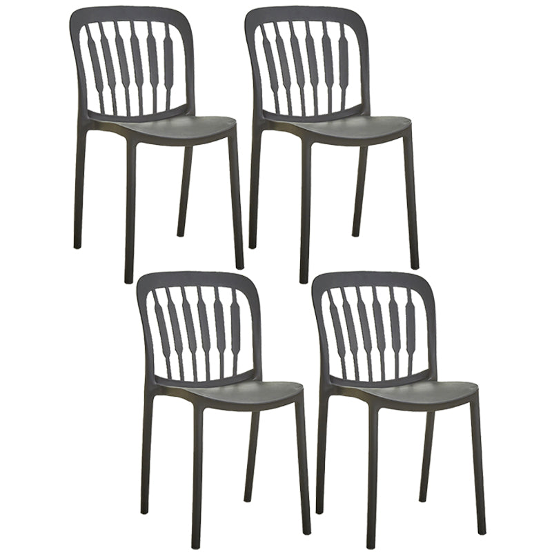 Glam Style Plastic Stackable Side Chair Matte Finish Dining Chair for Home Use Black Slat Back 4 Piece Set Clearhalo ' kitchen&dining_furn' 'Dining Chairs' 'Dining Tables & Seating' 'dining_chair' 'furn' 'furn_dining_chair' 'Furniture' 'furniture_dining_chair' 'Kitchen & Dining Furniture' 'kitchen' 3574158