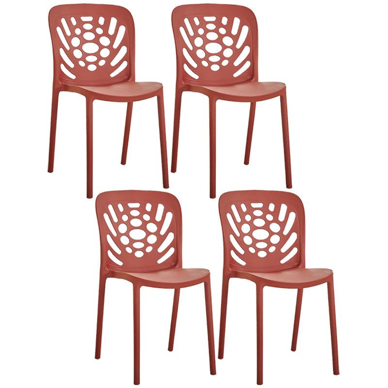 Glam Style Plastic Stackable Side Chair Matte Finish Dining Chair for Home Use Red Open 4 Piece Set Clearhalo ' kitchen&dining_furn' 'Dining Chairs' 'Dining Tables & Seating' 'dining_chair' 'furn' 'furn_dining_chair' 'Furniture' 'furniture_dining_chair' 'Kitchen & Dining Furniture' 'kitchen' 3574160
