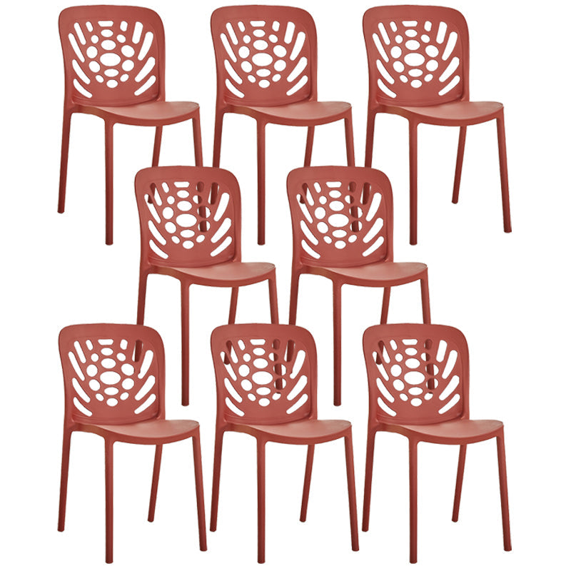 Glam Style Plastic Stackable Side Chair Matte Finish Dining Chair for Home Use Red Open 8 Piece Set Clearhalo ' kitchen&dining_furn' 'Dining Chairs' 'Dining Tables & Seating' 'dining_chair' 'furn' 'furn_dining_chair' 'Furniture' 'furniture_dining_chair' 'Kitchen & Dining Furniture' 'kitchen' 3574161