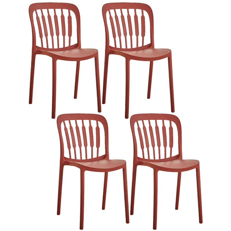 Glam Style Plastic Stackable Side Chair Matte Finish Dining Chair for Home Use Red Slat Back 4 Piece Set Clearhalo ' kitchen&dining_furn' 'Dining Chairs' 'Dining Tables & Seating' 'dining_chair' 'furn' 'furn_dining_chair' 'Furniture' 'furniture_dining_chair' 'Kitchen & Dining Furniture' 'kitchen' 3574162