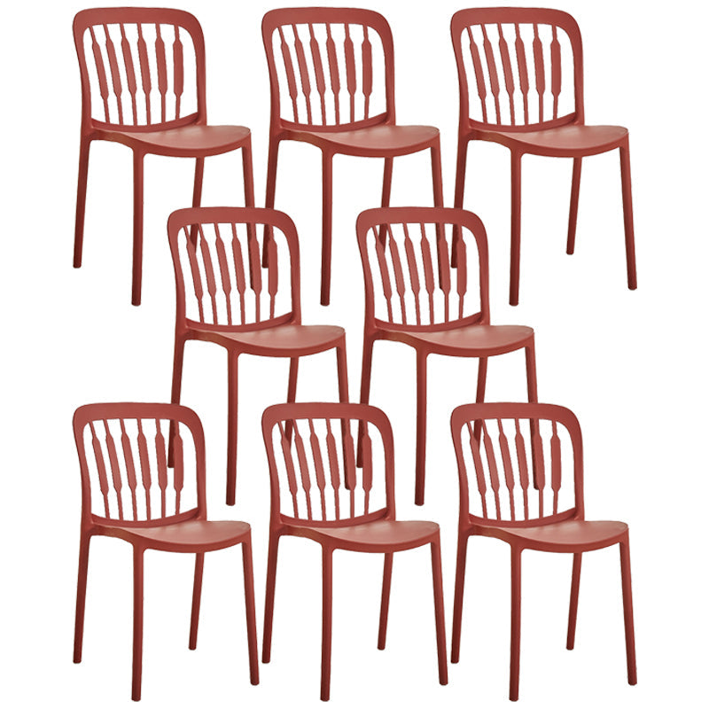 Glam Style Plastic Stackable Side Chair Matte Finish Dining Chair for Home Use Red Slat Back 8 Piece Set Clearhalo ' kitchen&dining_furn' 'Dining Chairs' 'Dining Tables & Seating' 'dining_chair' 'furn' 'furn_dining_chair' 'Furniture' 'furniture_dining_chair' 'Kitchen & Dining Furniture' 'kitchen' 3574163