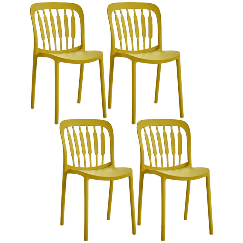 Glam Style Plastic Stackable Side Chair Matte Finish Dining Chair for Home Use Yellow Slat Back 4 Piece Set Clearhalo ' kitchen&dining_furn' 'Dining Chairs' 'Dining Tables & Seating' 'dining_chair' 'furn' 'furn_dining_chair' 'Furniture' 'furniture_dining_chair' 'Kitchen & Dining Furniture' 'kitchen' 3574166
