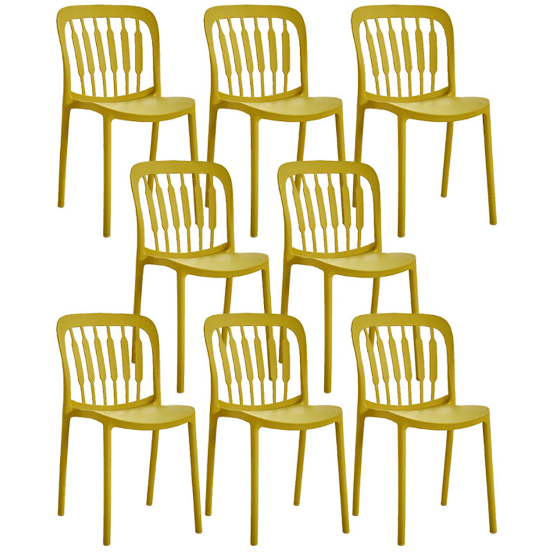Glam Style Plastic Stackable Side Chair Matte Finish Dining Chair for Home Use Yellow Slat Back 8 Piece Set Clearhalo ' kitchen&dining_furn' 'Dining Chairs' 'Dining Tables & Seating' 'dining_chair' 'furn' 'furn_dining_chair' 'Furniture' 'furniture_dining_chair' 'Kitchen & Dining Furniture' 'kitchen' 3574167