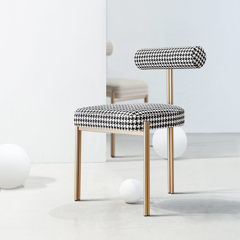 Nordic Flannelette Chair with Metal Base 32"H Open Back Dining Side Chair for Restaurant White-Black 1 Piece Brass Gold Clearhalo ' kitchen&dining_furn' 'Dining Chairs' 'Dining Tables & Seating' 'dining_chair' 'furn' 'furn_dining_chair' 'Furniture' 'furniture_dining_chair' 'Kitchen & Dining Furniture' 'kitchen' 3574254