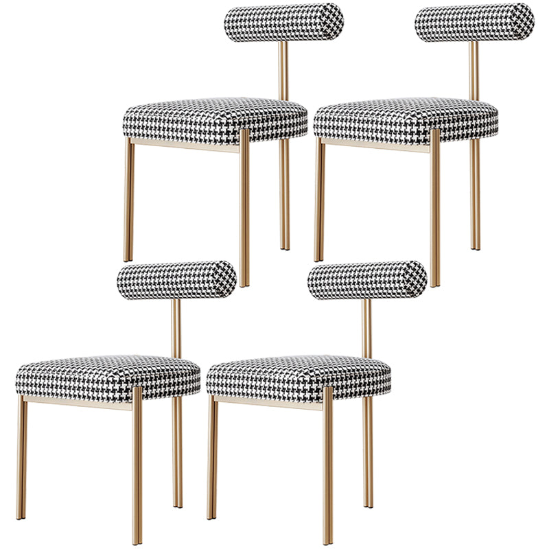 Nordic Flannelette Chair with Metal Base 32"H Open Back Dining Side Chair for Restaurant White-Black 4 Piece Set Brass Gold Clearhalo ' kitchen&dining_furn' 'Dining Chairs' 'Dining Tables & Seating' 'dining_chair' 'furn' 'furn_dining_chair' 'Furniture' 'furniture_dining_chair' 'Kitchen & Dining Furniture' 'kitchen' 3574258