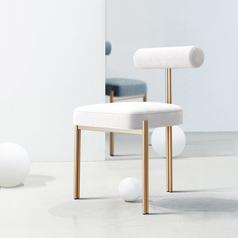 Nordic Flannelette Chair with Metal Base 32"H Open Back Dining Side Chair for Restaurant White 1 Piece Brass Gold Clearhalo ' kitchen&dining_furn' 'Dining Chairs' 'Dining Tables & Seating' 'dining_chair' 'furn' 'furn_dining_chair' 'Furniture' 'furniture_dining_chair' 'Kitchen & Dining Furniture' 'kitchen' 3574259