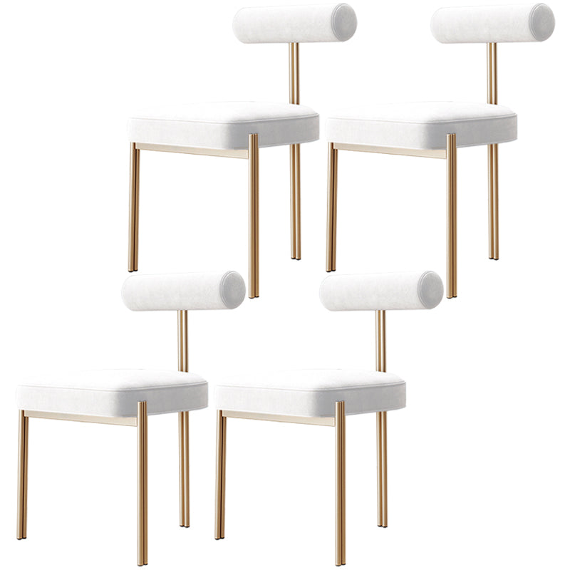 Nordic Flannelette Chair with Metal Base 32"H Open Back Dining Side Chair for Restaurant White 4 Piece Set Brass Gold Clearhalo ' kitchen&dining_furn' 'Dining Chairs' 'Dining Tables & Seating' 'dining_chair' 'furn' 'furn_dining_chair' 'Furniture' 'furniture_dining_chair' 'Kitchen & Dining Furniture' 'kitchen' 3574263