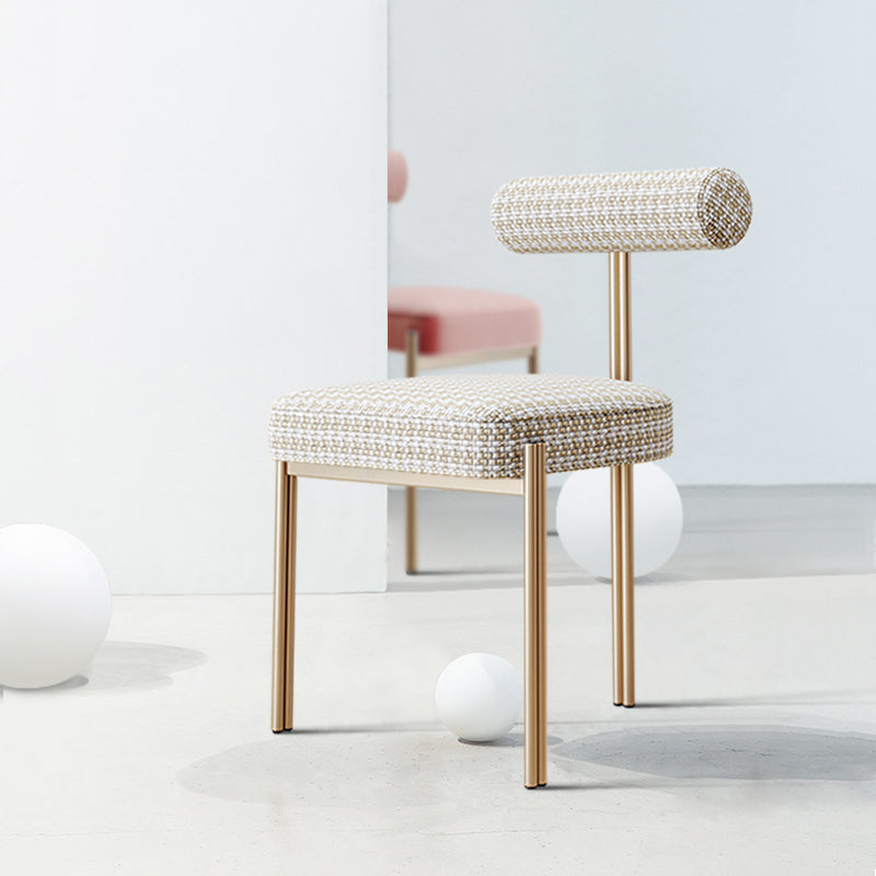 Nordic Flannelette Chair with Metal Base 32"H Open Back Dining Side Chair for Restaurant Camel 1 Piece Brass Gold Clearhalo ' kitchen&dining_furn' 'Dining Chairs' 'Dining Tables & Seating' 'dining_chair' 'furn' 'furn_dining_chair' 'Furniture' 'furniture_dining_chair' 'Kitchen & Dining Furniture' 'kitchen' 3574275