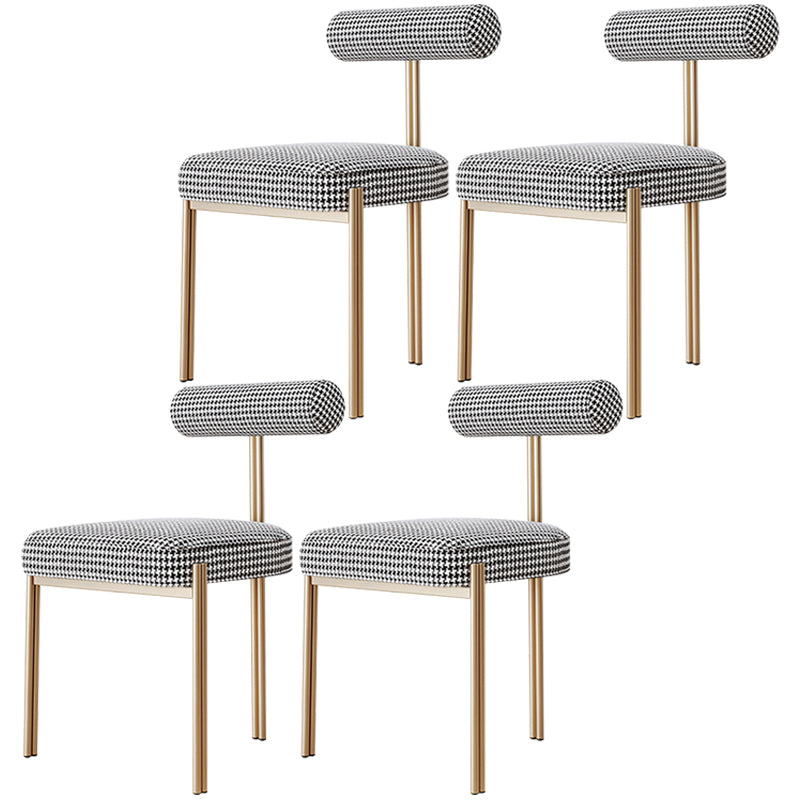 Nordic Flannelette Chair with Metal Base 32"H Open Back Dining Side Chair for Restaurant Black White 4 Piece Set Brass Gold Clearhalo ' kitchen&dining_furn' 'Dining Chairs' 'Dining Tables & Seating' 'dining_chair' 'furn' 'furn_dining_chair' 'Furniture' 'furniture_dining_chair' 'Kitchen & Dining Furniture' 'kitchen' 3574280