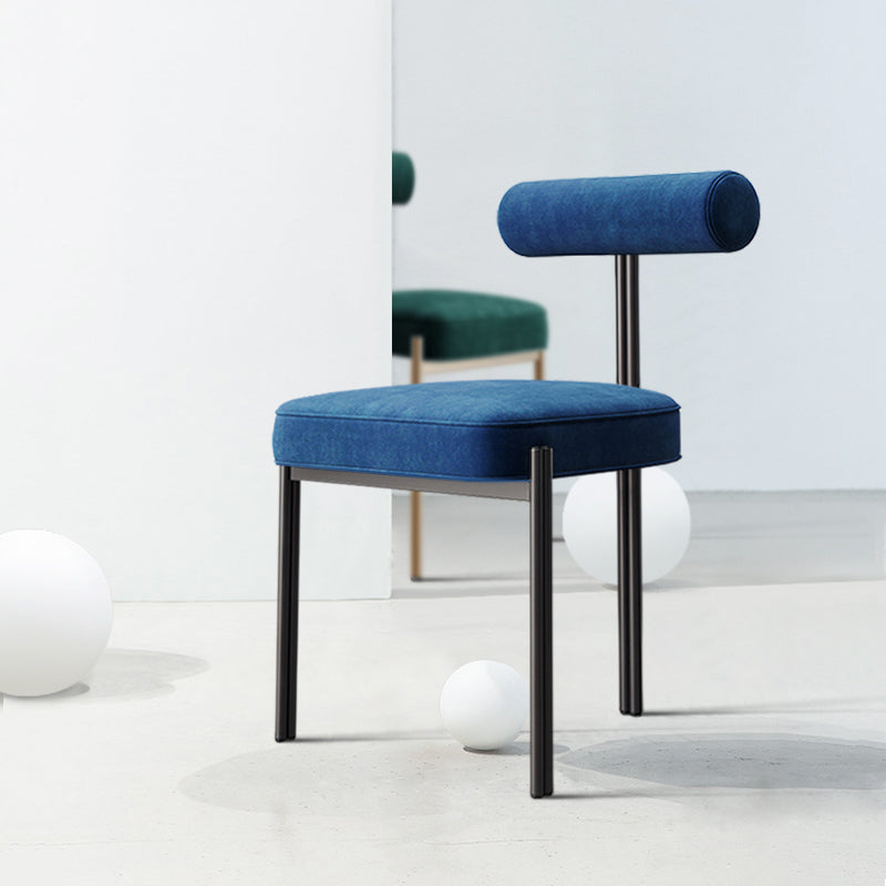 Nordic Flannelette Chair with Metal Base 32"H Open Back Dining Side Chair for Restaurant Dark Blue 1 Piece Black Clearhalo ' kitchen&dining_furn' 'Dining Chairs' 'Dining Tables & Seating' 'dining_chair' 'furn' 'furn_dining_chair' 'Furniture' 'furniture_dining_chair' 'Kitchen & Dining Furniture' 'kitchen' 3574284