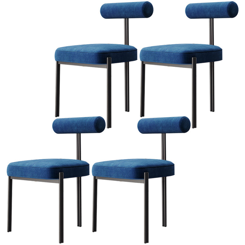 Nordic Flannelette Chair with Metal Base 32"H Open Back Dining Side Chair for Restaurant Dark Blue 4 Piece Set Black Clearhalo ' kitchen&dining_furn' 'Dining Chairs' 'Dining Tables & Seating' 'dining_chair' 'furn' 'furn_dining_chair' 'Furniture' 'furniture_dining_chair' 'Kitchen & Dining Furniture' 'kitchen' 3574286