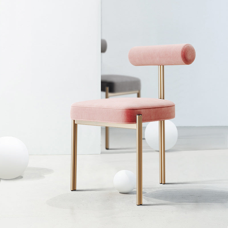 Nordic Flannelette Chair with Metal Base 32"H Open Back Dining Side Chair for Restaurant Pink 1 Piece Brass Gold Clearhalo ' kitchen&dining_furn' 'Dining Chairs' 'Dining Tables & Seating' 'dining_chair' 'furn' 'furn_dining_chair' 'Furniture' 'furniture_dining_chair' 'Kitchen & Dining Furniture' 'kitchen' 3574296