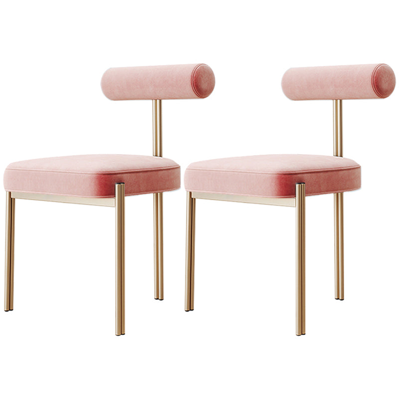 Nordic Flannelette Chair with Metal Base 32"H Open Back Dining Side Chair for Restaurant Pink 2 Piece Set Brass Gold Clearhalo ' kitchen&dining_furn' 'Dining Chairs' 'Dining Tables & Seating' 'dining_chair' 'furn' 'furn_dining_chair' 'Furniture' 'furniture_dining_chair' 'Kitchen & Dining Furniture' 'kitchen' 3574297