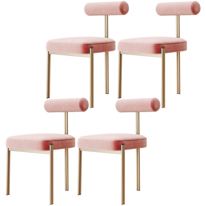 Nordic Flannelette Chair with Metal Base 32"H Open Back Dining Side Chair for Restaurant Pink 4 Piece Set Brass Gold Clearhalo ' kitchen&dining_furn' 'Dining Chairs' 'Dining Tables & Seating' 'dining_chair' 'furn' 'furn_dining_chair' 'Furniture' 'furniture_dining_chair' 'Kitchen & Dining Furniture' 'kitchen' 3574298