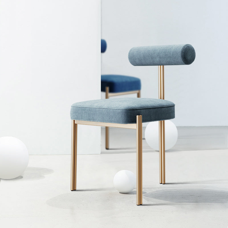 Nordic Flannelette Chair with Metal Base 32"H Open Back Dining Side Chair for Restaurant Light Blue 1 Piece Brass Gold Clearhalo ' kitchen&dining_furn' 'Dining Chairs' 'Dining Tables & Seating' 'dining_chair' 'furn' 'furn_dining_chair' 'Furniture' 'furniture_dining_chair' 'Kitchen & Dining Furniture' 'kitchen' 3574299