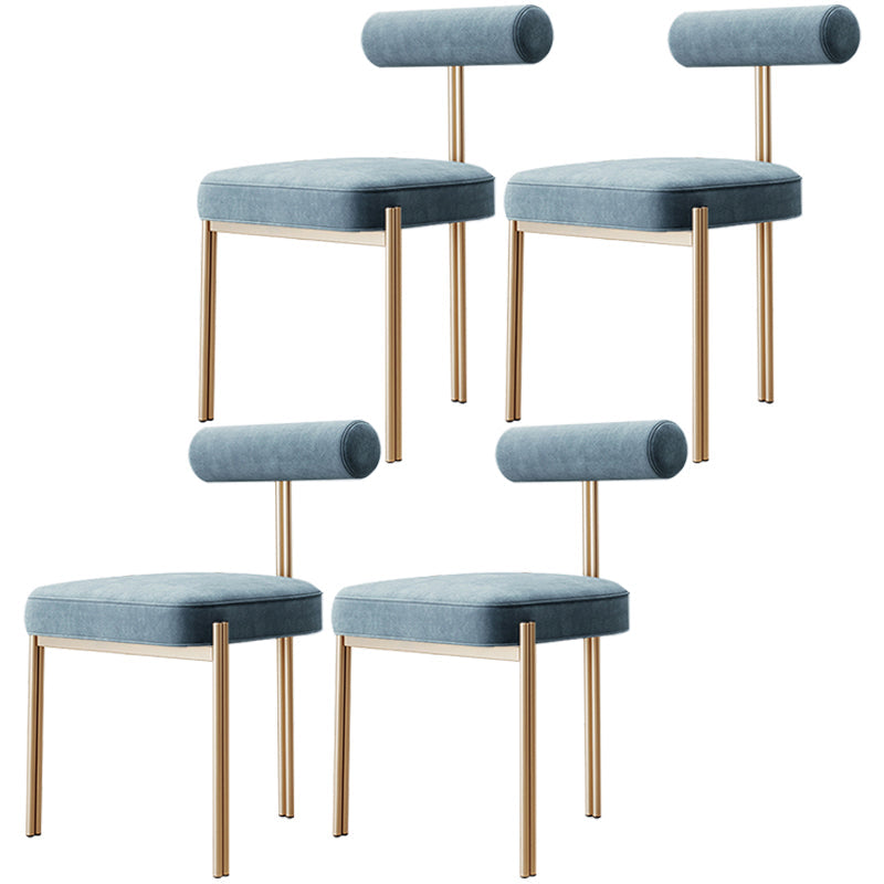 Nordic Flannelette Chair with Metal Base 32"H Open Back Dining Side Chair for Restaurant Light Blue 4 Piece Set Brass Gold Clearhalo ' kitchen&dining_furn' 'Dining Chairs' 'Dining Tables & Seating' 'dining_chair' 'furn' 'furn_dining_chair' 'Furniture' 'furniture_dining_chair' 'Kitchen & Dining Furniture' 'kitchen' 3574301