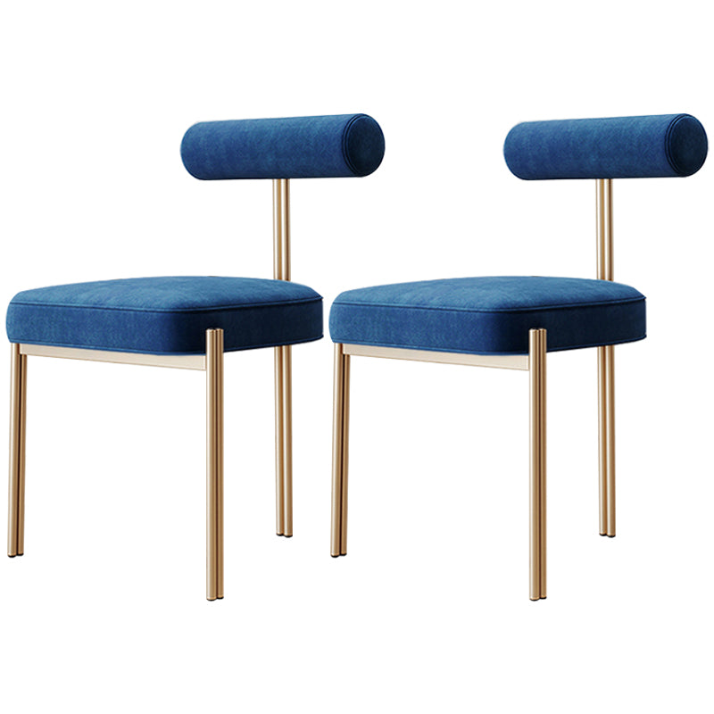 Nordic Flannelette Chair with Metal Base 32"H Open Back Dining Side Chair for Restaurant Dark Blue 2 Piece Set Brass Gold Clearhalo ' kitchen&dining_furn' 'Dining Chairs' 'Dining Tables & Seating' 'dining_chair' 'furn' 'furn_dining_chair' 'Furniture' 'furniture_dining_chair' 'Kitchen & Dining Furniture' 'kitchen' 3574309