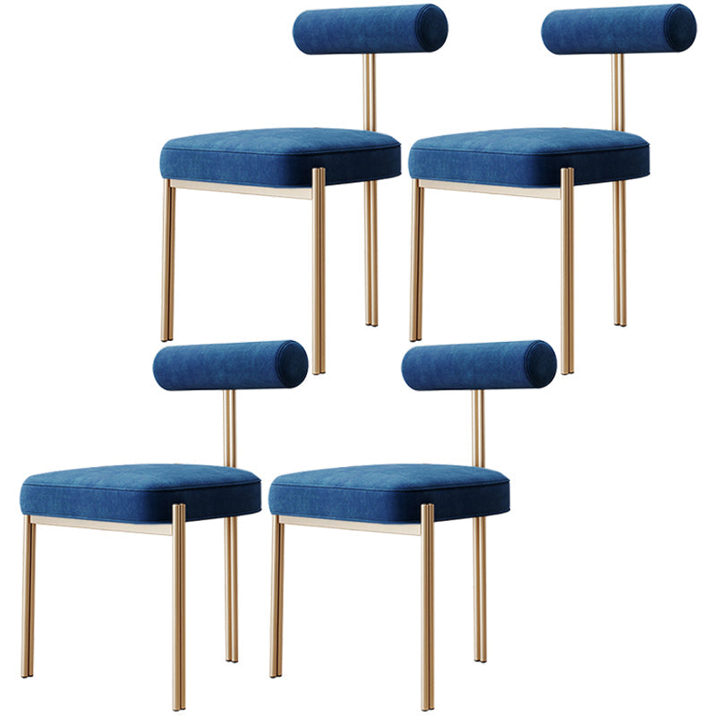 Nordic Flannelette Chair with Metal Base 32"H Open Back Dining Side Chair for Restaurant Dark Blue 4 Piece Set Brass Gold Clearhalo ' kitchen&dining_furn' 'Dining Chairs' 'Dining Tables & Seating' 'dining_chair' 'furn' 'furn_dining_chair' 'Furniture' 'furniture_dining_chair' 'Kitchen & Dining Furniture' 'kitchen' 3574310