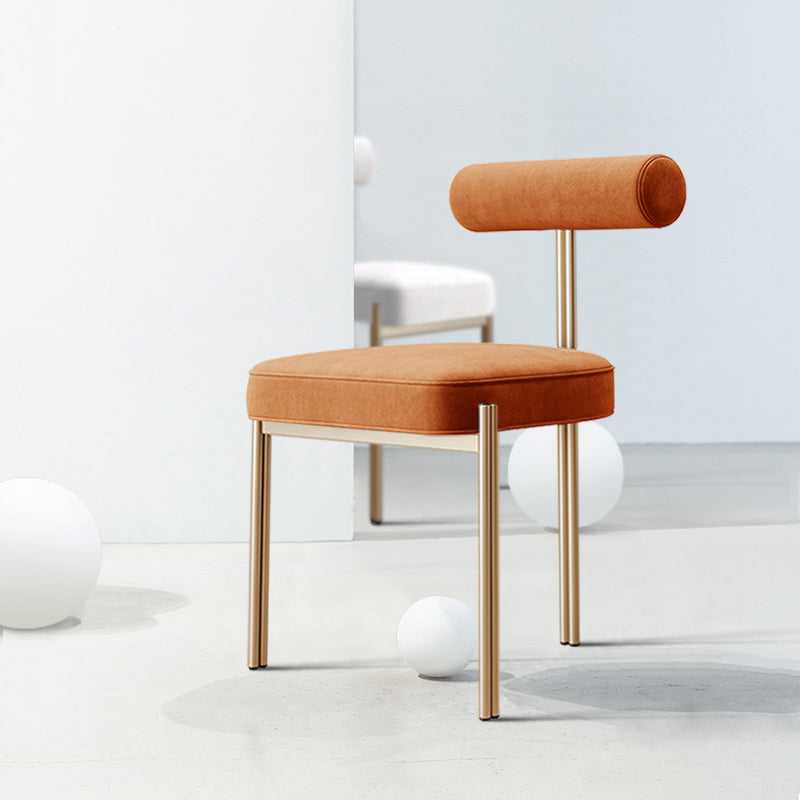 Nordic Flannelette Chair with Metal Base 32"H Open Back Dining Side Chair for Restaurant Orange 1 Piece Brass Gold Clearhalo ' kitchen&dining_furn' 'Dining Chairs' 'Dining Tables & Seating' 'dining_chair' 'furn' 'furn_dining_chair' 'Furniture' 'furniture_dining_chair' 'Kitchen & Dining Furniture' 'kitchen' 3574314