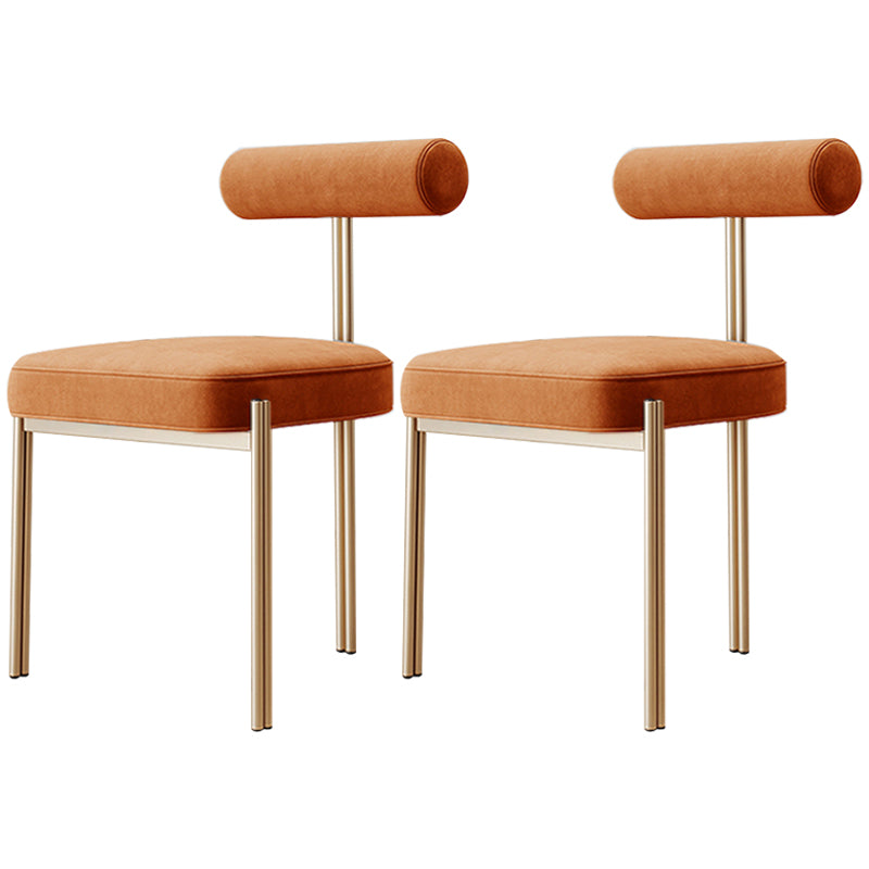 Nordic Flannelette Chair with Metal Base 32"H Open Back Dining Side Chair for Restaurant Orange 2 Piece Set Brass Gold Clearhalo ' kitchen&dining_furn' 'Dining Chairs' 'Dining Tables & Seating' 'dining_chair' 'furn' 'furn_dining_chair' 'Furniture' 'furniture_dining_chair' 'Kitchen & Dining Furniture' 'kitchen' 3574315