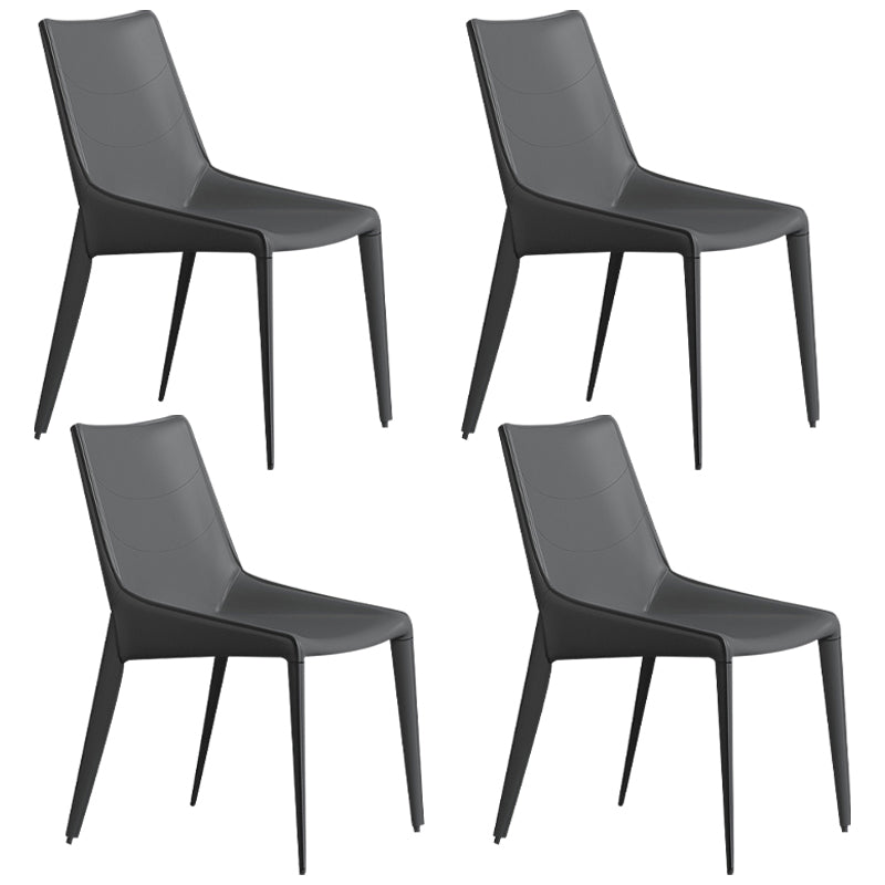Faux Leather Contemporary Dining Room Chair Matte Finish Solid Back Dining Chair Dark Gray 4 Piece Set Clearhalo ' kitchen&dining_furn' 'Dining Chairs' 'Dining Tables & Seating' 'dining_chair' 'furn' 'furn_dining_chair' 'Furniture' 'furniture_dining_chair' 'Kitchen & Dining Furniture' 'kitchen' 3574370