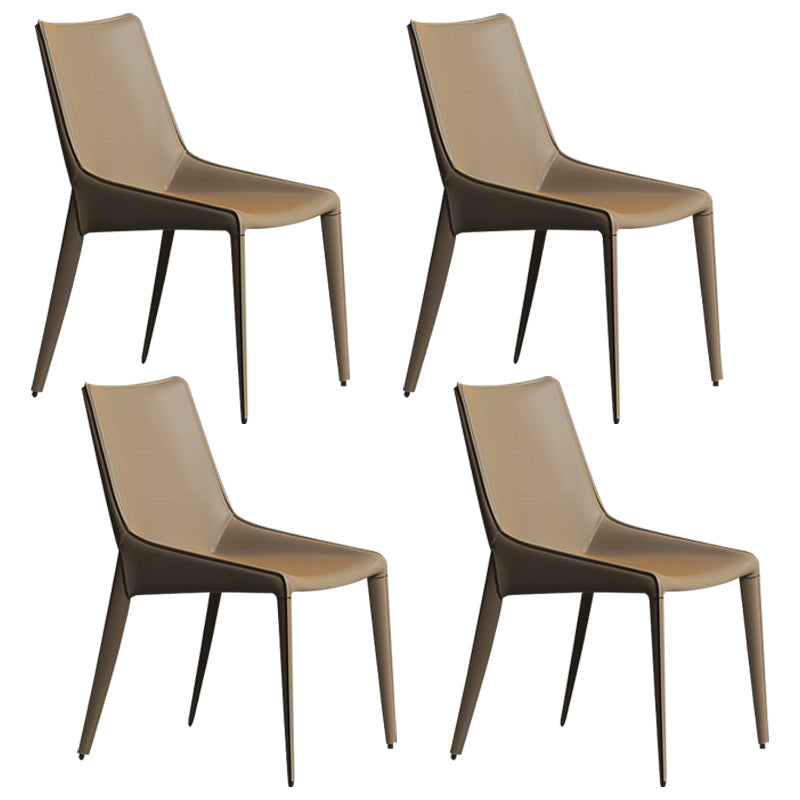 Faux Leather Contemporary Dining Room Chair Matte Finish Solid Back Dining Chair Brown 4 Piece Set Clearhalo ' kitchen&dining_furn' 'Dining Chairs' 'Dining Tables & Seating' 'dining_chair' 'furn' 'furn_dining_chair' 'Furniture' 'furniture_dining_chair' 'Kitchen & Dining Furniture' 'kitchen' 3574382