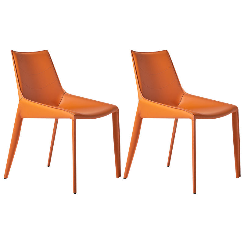 Faux Leather Contemporary Dining Room Chair Matte Finish Solid Back Dining Chair Orange 2 Piece Set Clearhalo ' kitchen&dining_furn' 'Dining Chairs' 'Dining Tables & Seating' 'dining_chair' 'furn' 'furn_dining_chair' 'Furniture' 'furniture_dining_chair' 'Kitchen & Dining Furniture' 'kitchen' 3574386