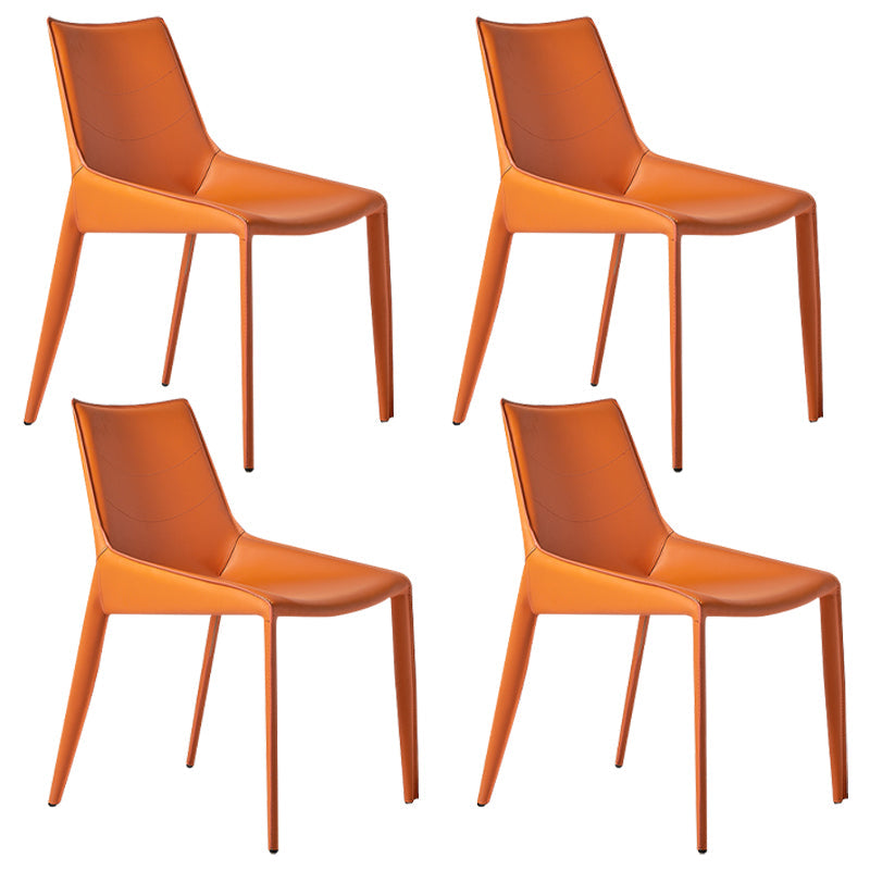 Faux Leather Contemporary Dining Room Chair Matte Finish Solid Back Dining Chair Orange 4 Piece Set Clearhalo ' kitchen&dining_furn' 'Dining Chairs' 'Dining Tables & Seating' 'dining_chair' 'furn' 'furn_dining_chair' 'Furniture' 'furniture_dining_chair' 'Kitchen & Dining Furniture' 'kitchen' 3574388