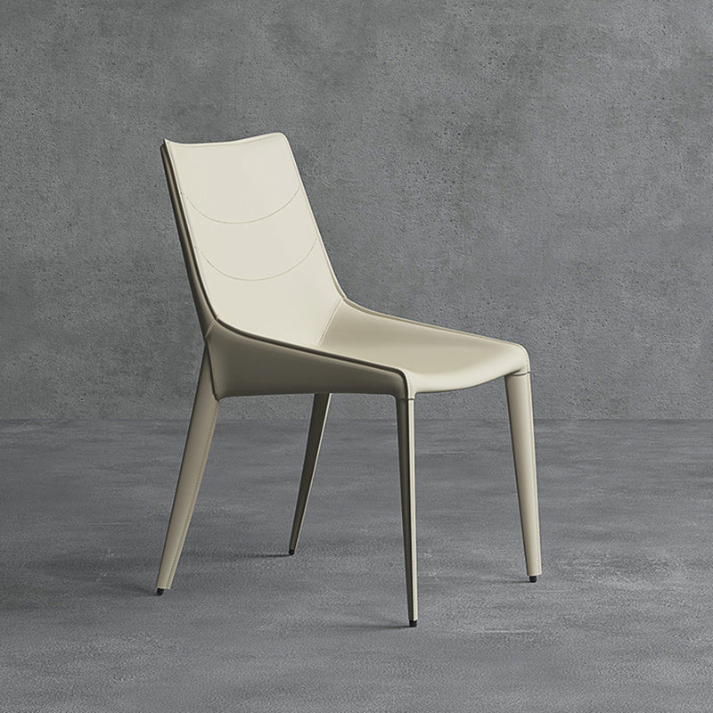 Faux Leather Contemporary Dining Room Chair Matte Finish Solid Back Dining Chair Off-White 1 Piece Clearhalo ' kitchen&dining_furn' 'Dining Chairs' 'Dining Tables & Seating' 'dining_chair' 'furn' 'furn_dining_chair' 'Furniture' 'furniture_dining_chair' 'Kitchen & Dining Furniture' 'kitchen' 3574389