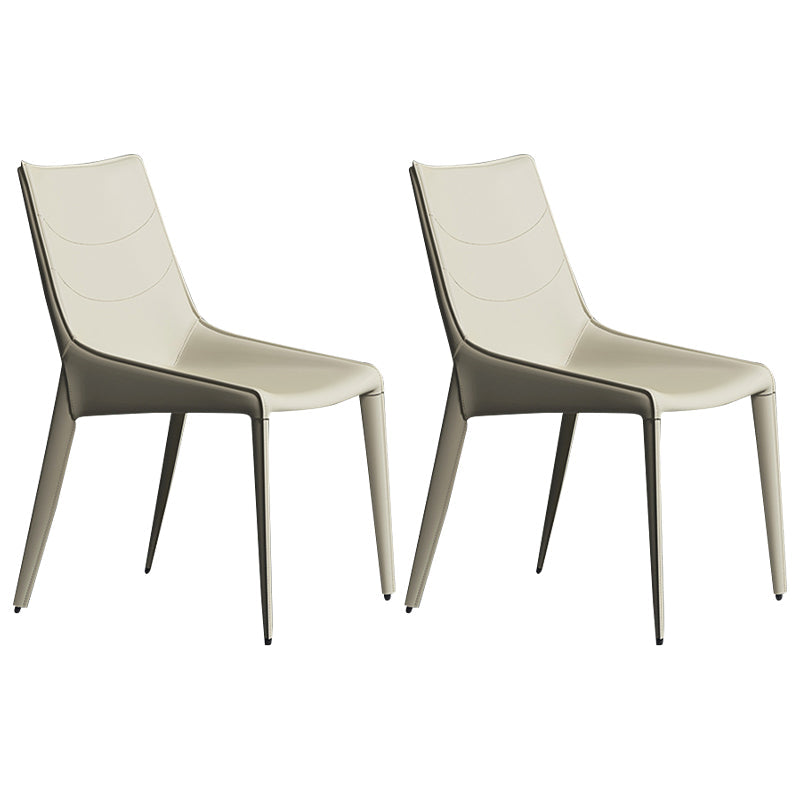 Faux Leather Contemporary Dining Room Chair Matte Finish Solid Back Dining Chair Off-White 2 Piece Set Clearhalo ' kitchen&dining_furn' 'Dining Chairs' 'Dining Tables & Seating' 'dining_chair' 'furn' 'furn_dining_chair' 'Furniture' 'furniture_dining_chair' 'Kitchen & Dining Furniture' 'kitchen' 3574390