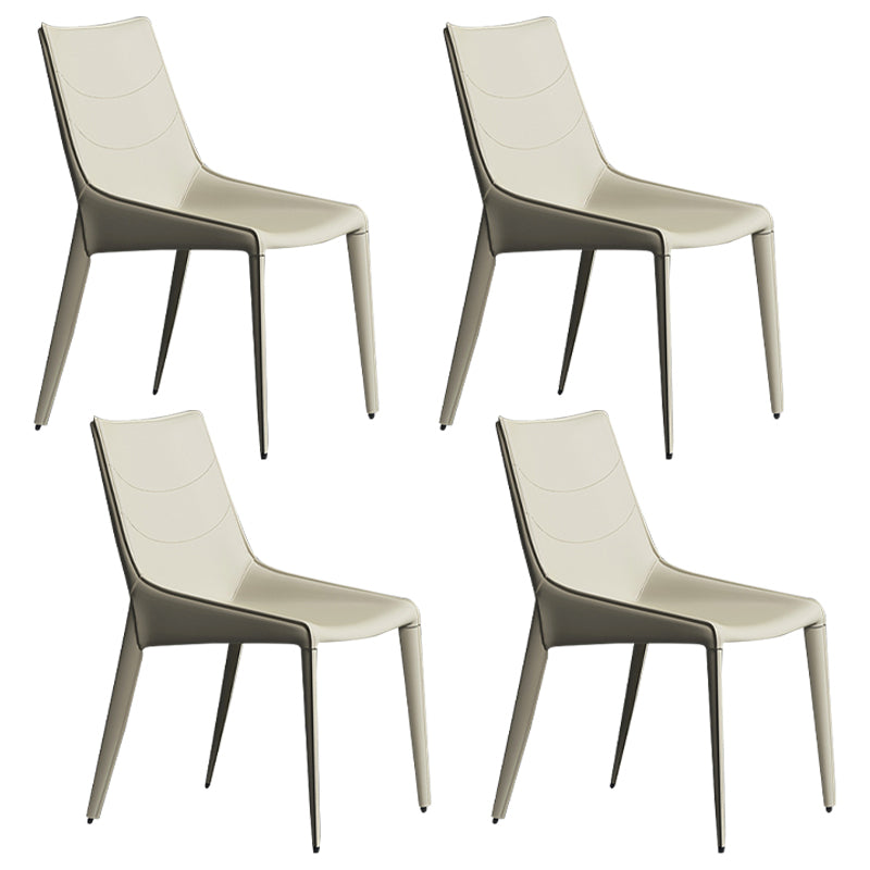 Faux Leather Contemporary Dining Room Chair Matte Finish Solid Back Dining Chair Off-White 4 Piece Set Clearhalo ' kitchen&dining_furn' 'Dining Chairs' 'Dining Tables & Seating' 'dining_chair' 'furn' 'furn_dining_chair' 'Furniture' 'furniture_dining_chair' 'Kitchen & Dining Furniture' 'kitchen' 3574391