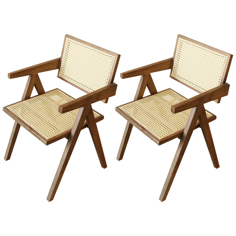 Contemporary Solid Wood Dining Room Chair Set Open Back Dining Arm Chair Deep Tan 2 Piece Set Clearhalo ' kitchen&dining_furn' 'Dining Chairs' 'Dining Tables & Seating' 'dining_chair' 'furn' 'furn_dining_chair' 'Furniture' 'furniture_dining_chair' 'Kitchen & Dining Furniture' 'kitchen' 3574485