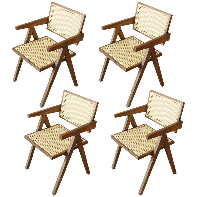 Contemporary Solid Wood Dining Room Chair Set Open Back Dining Arm Chair Deep Tan 4 Piece Set Clearhalo ' kitchen&dining_furn' 'Dining Chairs' 'Dining Tables & Seating' 'dining_chair' 'furn' 'furn_dining_chair' 'Furniture' 'furniture_dining_chair' 'Kitchen & Dining Furniture' 'kitchen' 3574487