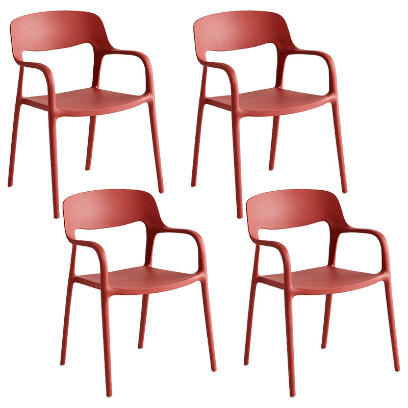 Plastic Stackable Dining Chair Contemporary Design Multicolor Arm Chair Red 4 Piece Set Clearhalo ' kitchen&dining_furn' 'Dining Chairs' 'Dining Tables & Seating' 'dining_chair' 'furn' 'furn_dining_chair' 'Furniture' 'furniture_dining_chair' 'Kitchen & Dining Furniture' 'kitchen' 3574541