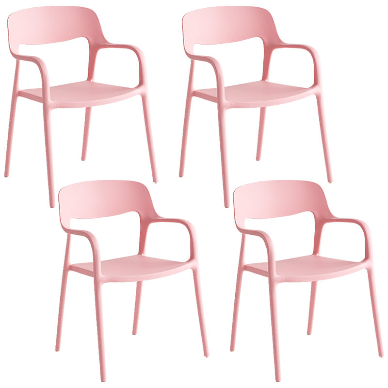 Plastic Stackable Dining Chair Contemporary Design Multicolor Arm Chair Pink 4 Piece Set Clearhalo ' kitchen&dining_furn' 'Dining Chairs' 'Dining Tables & Seating' 'dining_chair' 'furn' 'furn_dining_chair' 'Furniture' 'furniture_dining_chair' 'Kitchen & Dining Furniture' 'kitchen' 3574546