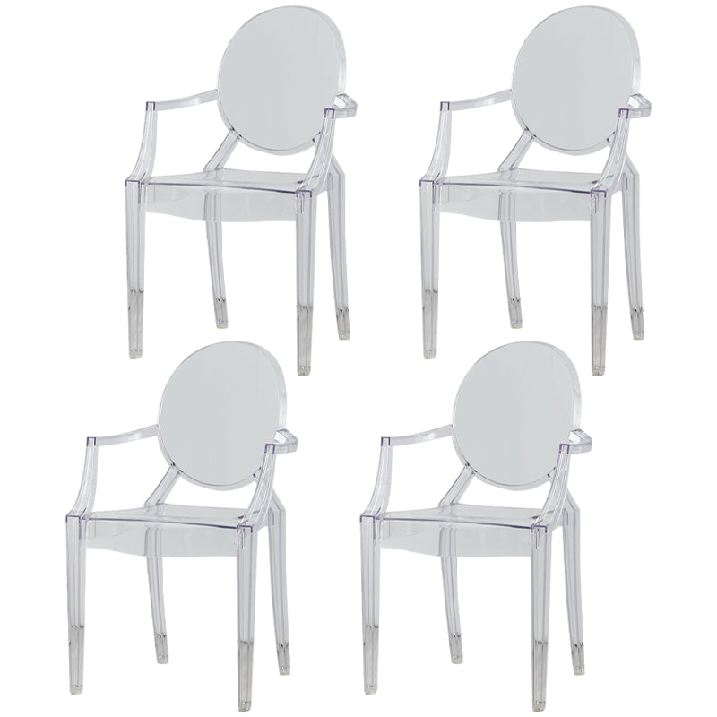 Contemporary Plastic Dining Chair Open Back Side Chair with 4 Legs for Home Use Clear 4 Piece Set Clearhalo ' kitchen&dining_furn' 'Dining Chairs' 'Dining Tables & Seating' 'dining_chair' 'furn' 'furn_dining_chair' 'Furniture' 'furniture_dining_chair' 'Kitchen & Dining Furniture' 'kitchen' 3574572
