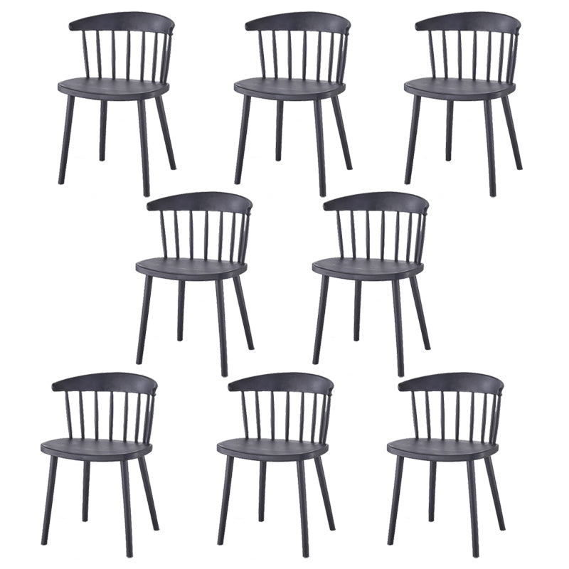 Home Contemporary Side Chair Windsor Back Plastic Dining Room Chair Set Black 8 Piece Set Clearhalo ' kitchen&dining_furn' 'Dining Chairs' 'Dining Tables & Seating' 'dining_chair' 'furn' 'furn_dining_chair' 'Furniture' 'furniture_dining_chair' 'Kitchen & Dining Furniture' 'kitchen' 3574608