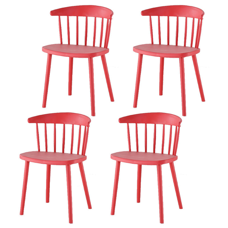 Home Contemporary Side Chair Windsor Back Plastic Dining Room Chair Set Red 4 Piece Set Clearhalo ' kitchen&dining_furn' 'Dining Chairs' 'Dining Tables & Seating' 'dining_chair' 'furn' 'furn_dining_chair' 'Furniture' 'furniture_dining_chair' 'Kitchen & Dining Furniture' 'kitchen' 3574618